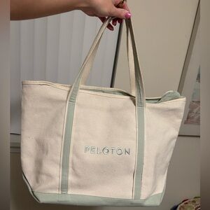 Peloton Large Cream and Mint Canvas Tote